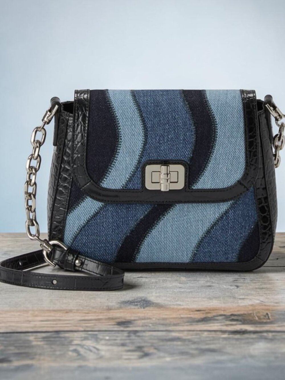Brahmin Retro Blue Lismore Denim and Leather "Gianna" Crossbody Bag - New